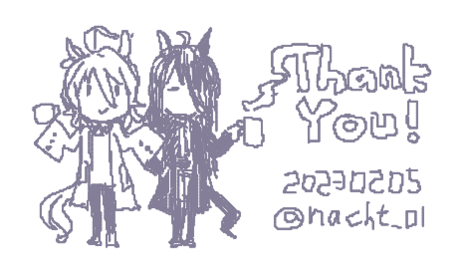 アグネスタキオン(ウマ娘) ,マンハッタンカフェ(ウマ娘) 「ブラウザ上で絵を描くのdrawrぶりでは…と勝手に懐かしんでた絵チャットのタキオ」|Nachtのイラスト