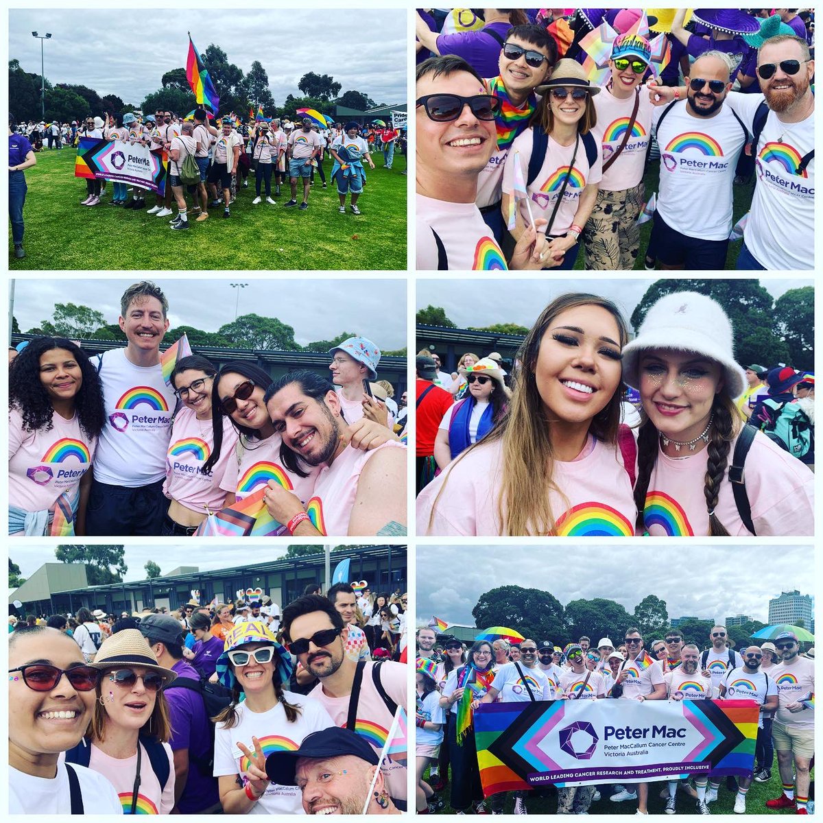 PeterMacCC's tweet photo. So proud to march in @midsummafestival Pride March today. Our Peter Mac rainbow family soaking up the incredible atmosphere in  St Kilda. World leading cancer research and treatment. Proudly inclusive 🌈 https://t.co/rsTrI3FKLL