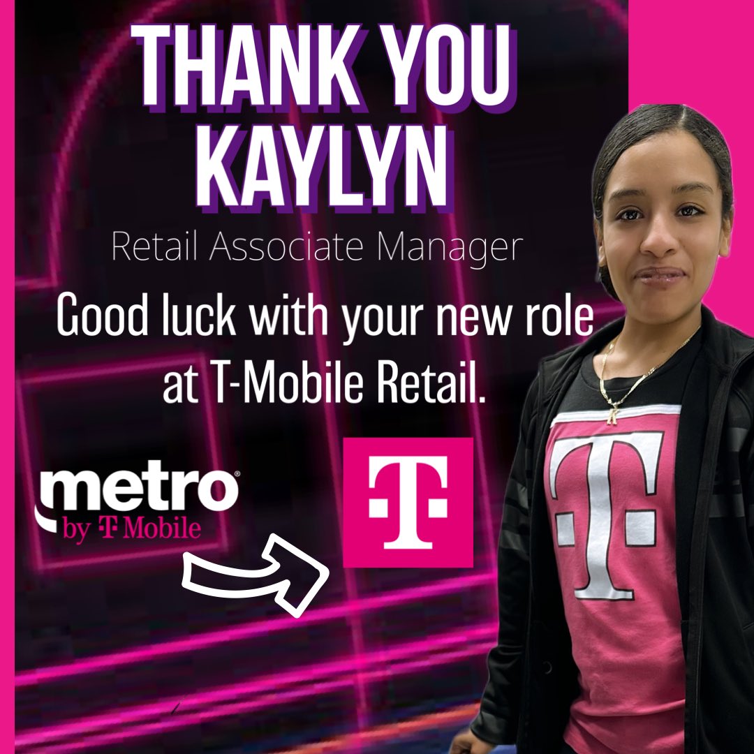 A special THANK YOU you to Kaylyn Altreche as she transitions to our T-Mobile Retail Stores in San Antonio, TX . Thank you for everything you helped build while with Metro by T-Mobile. <a href="/JonFreier/">Jon Freier</a> <a href="/tjtscgkt/">Timothy Tillman</a> <a href="/adanacuna8/">Adam Acuña</a> <a href="/tmobilecareers/">T-Mobile Careers</a> <a href="/BrandyYeager2/">しゅう31</a> <a href="/magenta_alex/">Alexandria Ortega</a> e