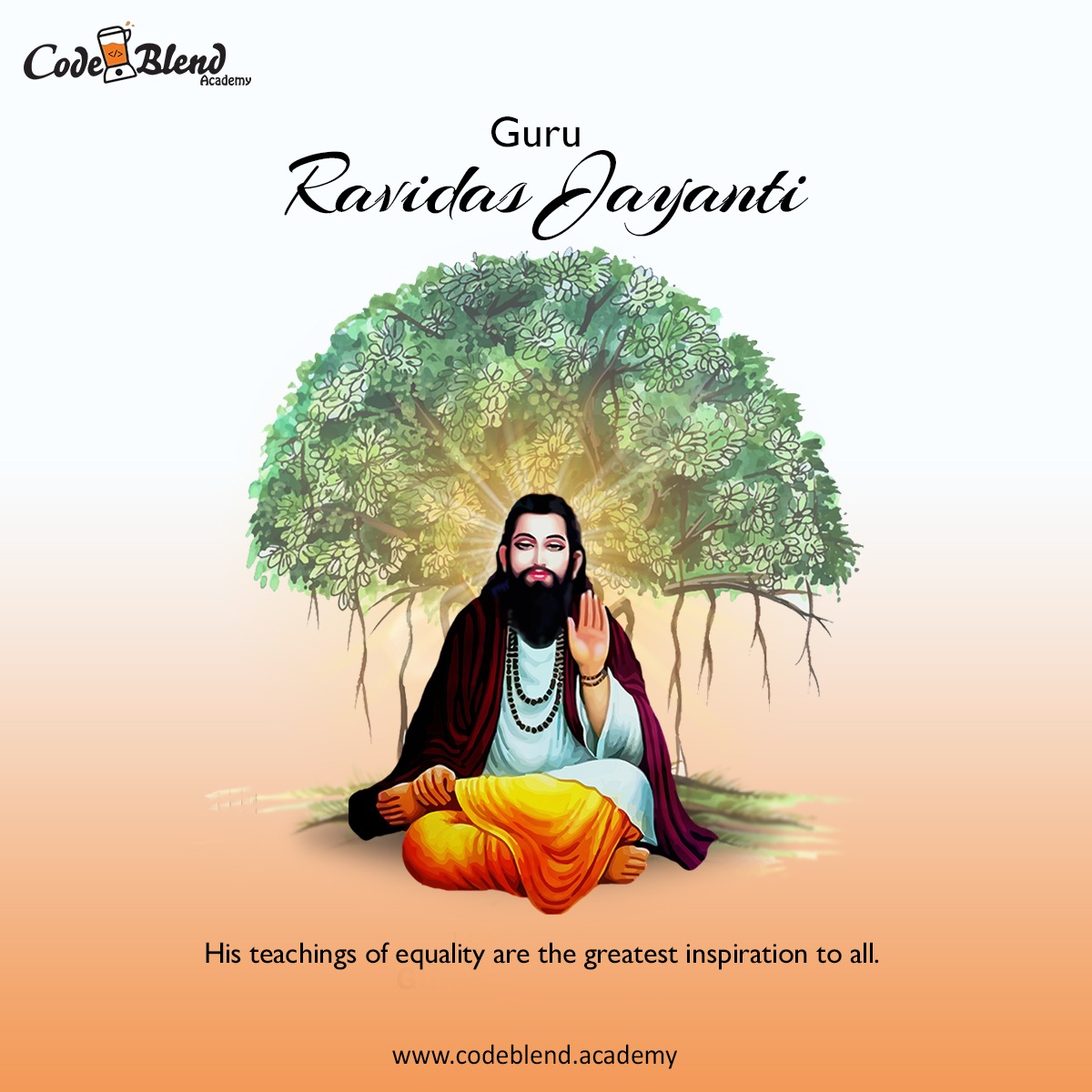 CodeblendA's tweet image. Let us remember all the great preaching of guruji on this occasion of his birthday and travel in the path of wisdom. Happy Guru Ravidas Jayanti.
#codeblendacademy #RavidasJayanti #gururavidasjyanti2023 #edtech #developer #edutech #academy #webdeveloper #graphicsdesigning