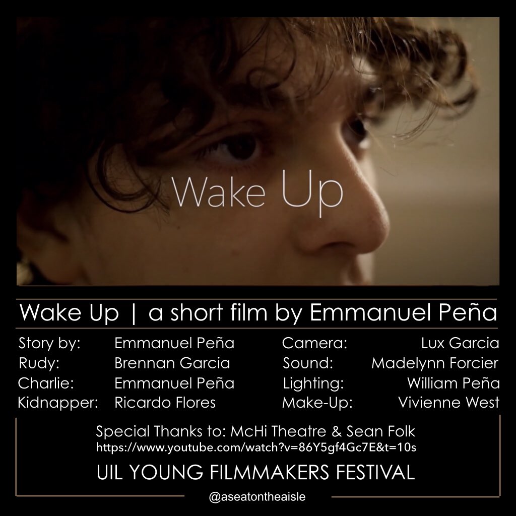 aseatontheaisle's tweet image. McHi Theatre’s narrative film ‘Wake Up’ advances to the second round of the UIL Young Filmmakers Festival. Watch: youtube.com/watch?v=86Y5gf… @mchitheatre