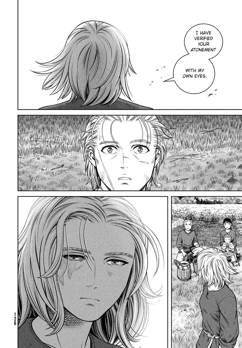 this chapter has to be one of my favorite chapters in vinland saga. love the build up to this moment as hild, previously an outsider and observer, slowly integrates herself as a member of thorfinn's community and realizing that there is so much more than this hate she harbors
