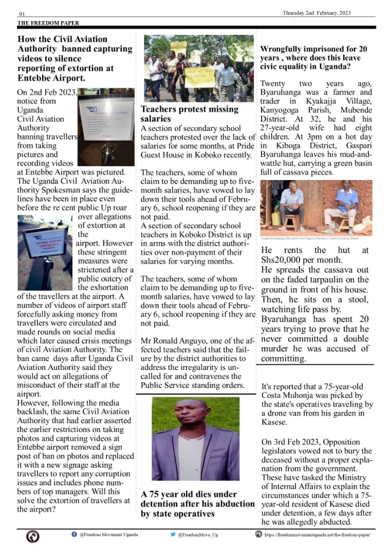 FreedomMove_Ug's tweet photo. Just in case you missed out this week's Freedom paper. It's back bigger and better. Publishing all stories about; -oppression
- repression
-state diversions &
-citizens'call to action.
Fighting media censorship via a free #AlternativePublication
#FreedomPaper https://t.co/Cd4miWhEdy