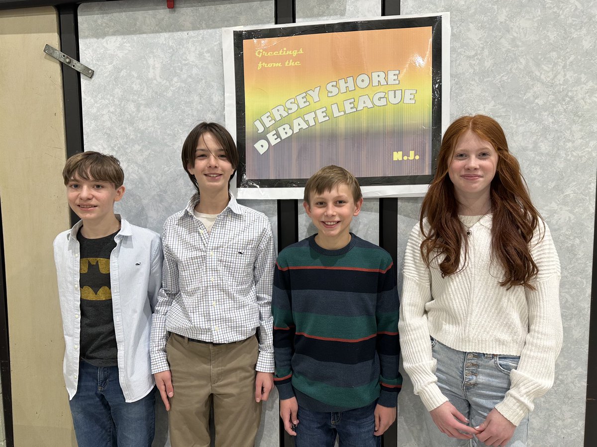 A big #TigerRoar goes out to Mr. Biringer and our SBS Debate Club. Claire, Luke, Sam, & Gavin placed FIRST overall in the middle school division at today’s meet of the Jersey Shore Debate League. Luke & Gavin placed 2nd in Team & Luke won overall Speaker. GO 🐅! @SBS_Tigers