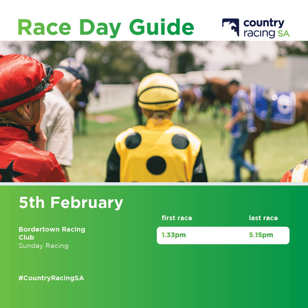 CountryRacingSA's tweet image. Who feels like a spot of country racing today? 🙋

We have a 7-race card at Bordertown Racing Club Inc. today! 

Race Day Guide below, tickets at the gate 👍

#CountryRacingSA #RacingSA #Bordertown #SouthAustralia #Racing #WhatsOn #Sport #Event