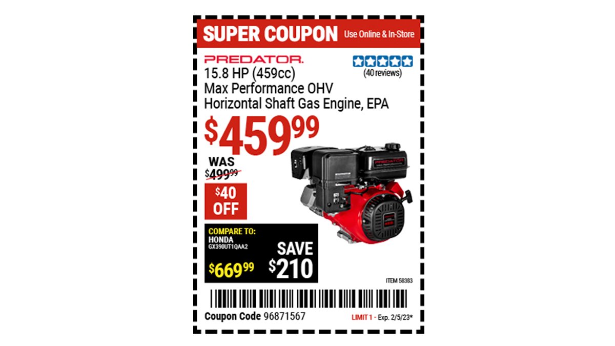 Harbor Freight on Twitter "Buy the PREDATOR 15.8 HP (459cc) OHV
