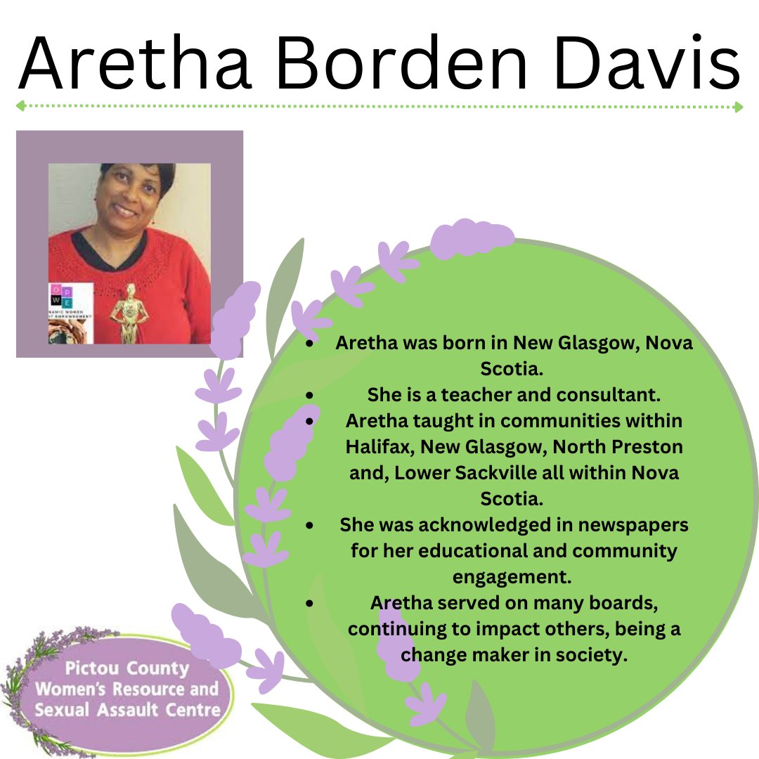 Today we are highlighting Aretha Borden Davis. Aretha was born in New Glasgow, Nova Scotia.
Thank you for inspiring others and giving so generously.