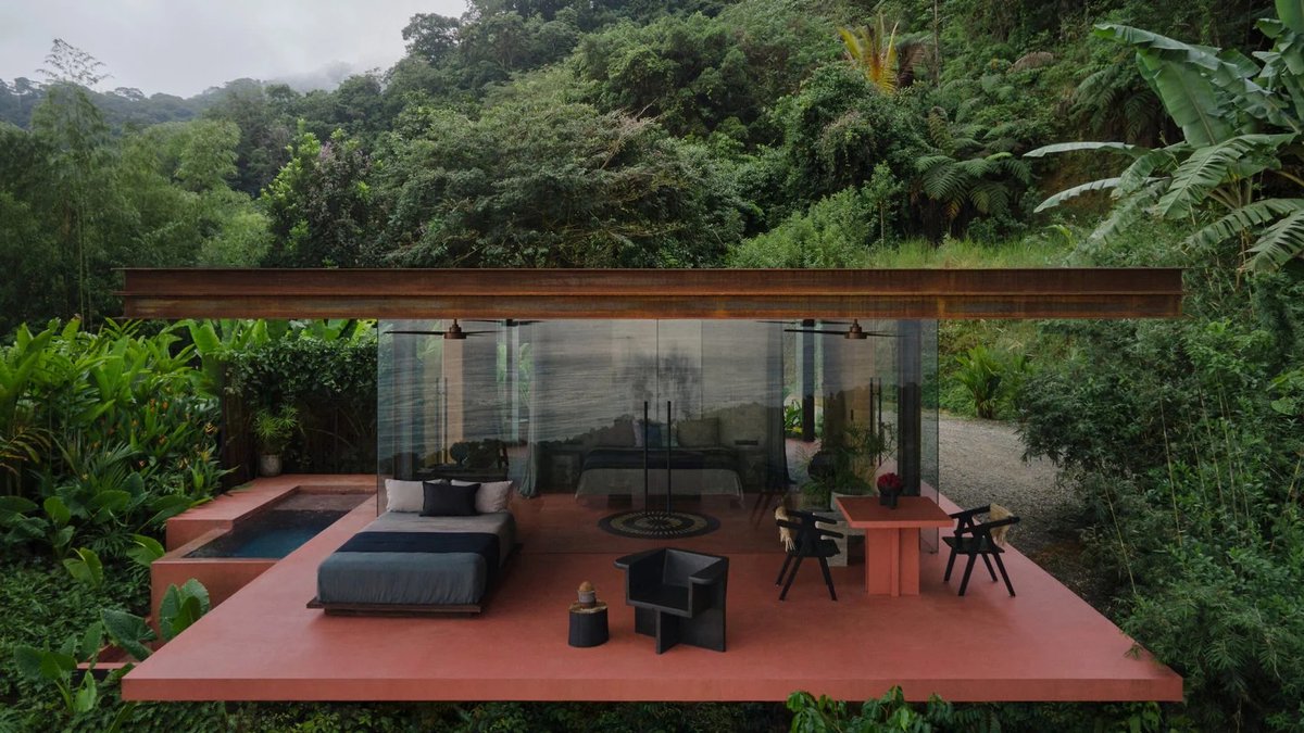dezeen's tweet photo. Formafatal creates pair of rammed-earth villas in Costa Rica: https://t.co/vz1PzbzjrO https://t.co/WJo9AICx2J