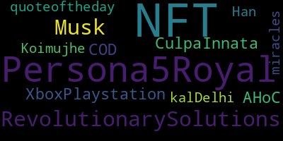infokalyptisch's tweet image. Trending in my timeline now:  #NFT (3)  #Persona5Royal (2)  #RevolutionarySolutions (2)  #Musk (2)  #COD (1)  #XboxPlaystation (1)  #AHoC (1)  #CulpaInnata (1)