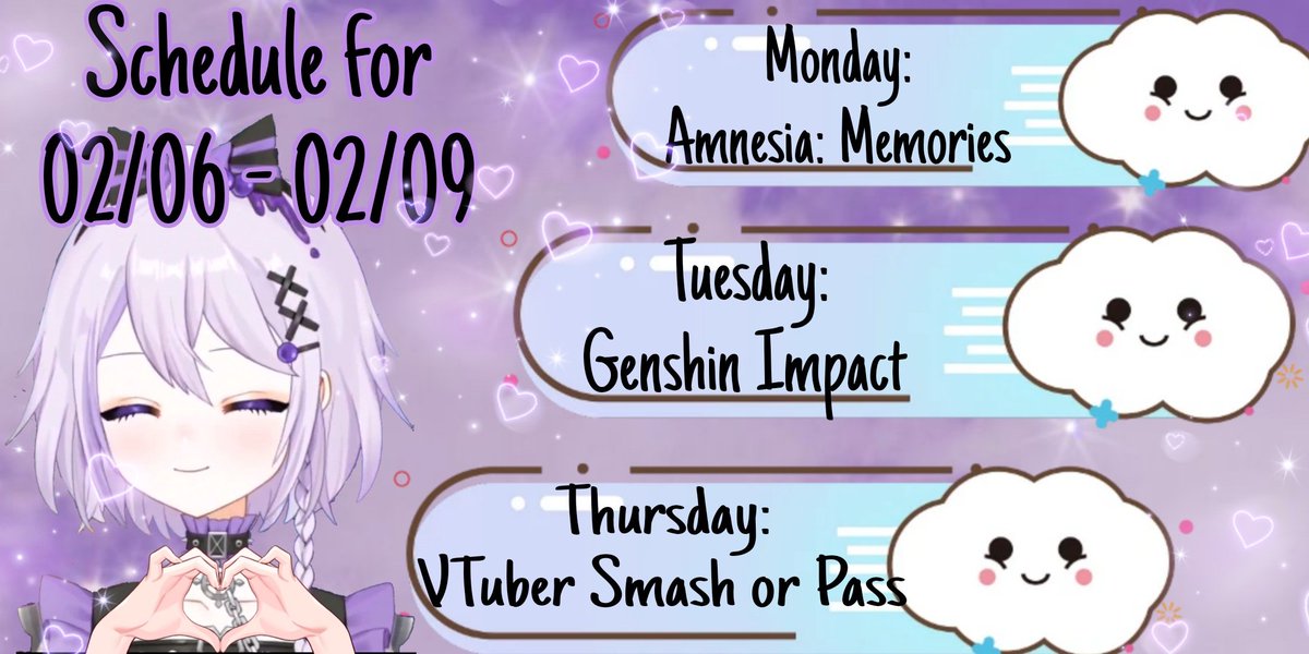 AzariahVt's tweet photo. I made a schedule for this upcoming week!
Streams start at 11:00am MST!
《°•HASHTAGS•°》
°•ART•° 🎨 #Azacrylic
°•LIVE•° 🔮 #AzariahLive
°•CLIPS•° 🪷 #AzariahClips
°•NSFW•° 🔞 #Assaria
°•GENERAL•° ⛓️#AzariahVT
"𝒀𝒐𝒖'𝒍𝒍 𝒃𝒆 𝒕𝒉𝒆𝒓𝒆. 𝑹𝒊𝒈𝒉𝒕?" https://t.co/6xu3zMYXyA