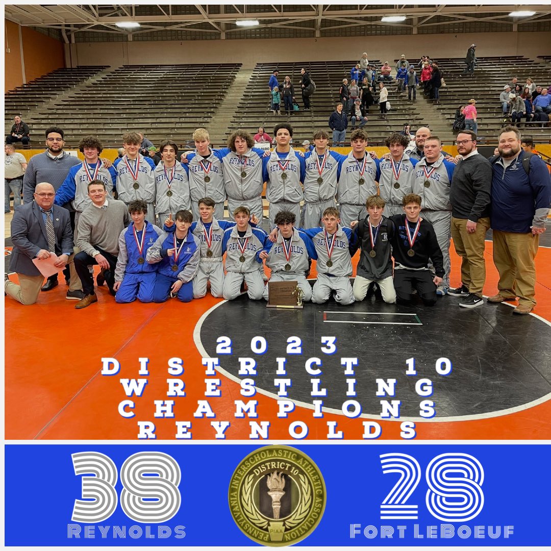 PIAADistrict10's tweet photo. Congrats to Reynolds - 2023 District 10 AA Wrestling Champions! 

This is 20th D10 Duals title for Reynolds! 

🤼‍♂️🏆🥇🔟 

📸: @ETNreisenweber https://t.co/zgQK7fTFOo