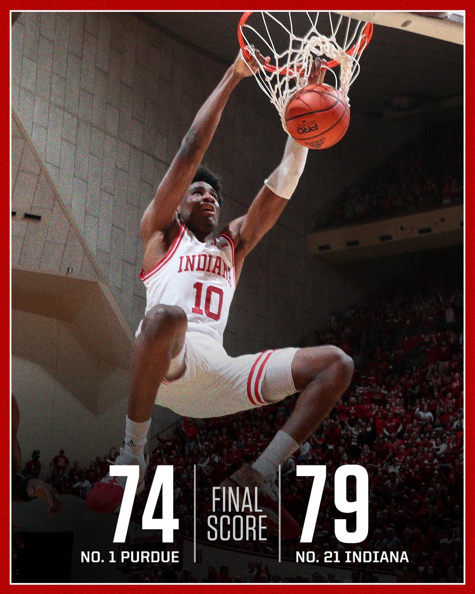 espn's tweet photo. DOWN GOES NO. 1 PURDUE‼️

No. 21 Indiana takes care of business against the nation's top-ranked team 👏 https://t.co/6UcMLaIOiz