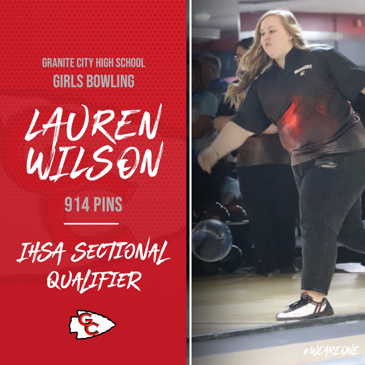 Congrats to seniors Amelia Lour and Lauren Wilson who qualified for the IHSA Girls Bowling Sectional! As a team, GCHS finished 6th of 11 teams. #WeAreOne