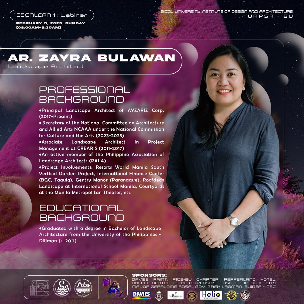 uapsabu's tweet photo. Escalera 1 with Ar. Zayra Bulawan is about to commence! 

#NAW2022
#NationalArchitectureWeek2022
#UAPSABicolUniversity
Layout by: Ashley Joy Tingson and Hannah Buitizon https://t.co/vR8TuiCJoC