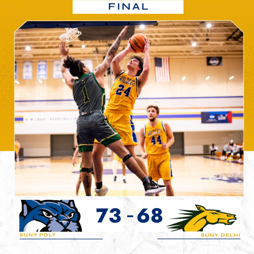 PolyWildcats's tweet photo. #POLYWINS 🏀🟡🔵
#PolyMBB took down SUNY Delhi in NAC play on Saturday afternoon. Jesse O'Dell [18p/11r/2a], Cheickne Toure [13p/3a/1b/1s], and Josh Ernst [11p/5r/2s/2a/2b] led the way for the Wildcats. 
#d3hoops https://t.co/WtF26msl1b