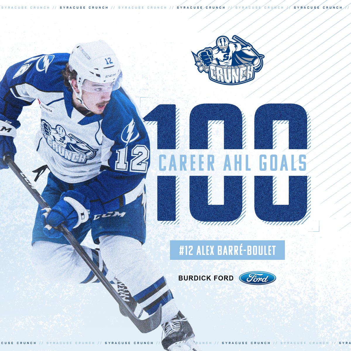 SyracuseCrunch's tweet photo. 1️⃣0️⃣0️⃣

Alex Barré-Boulet netted his 100th AHL goal! https://t.co/P3hqvFhrFQ