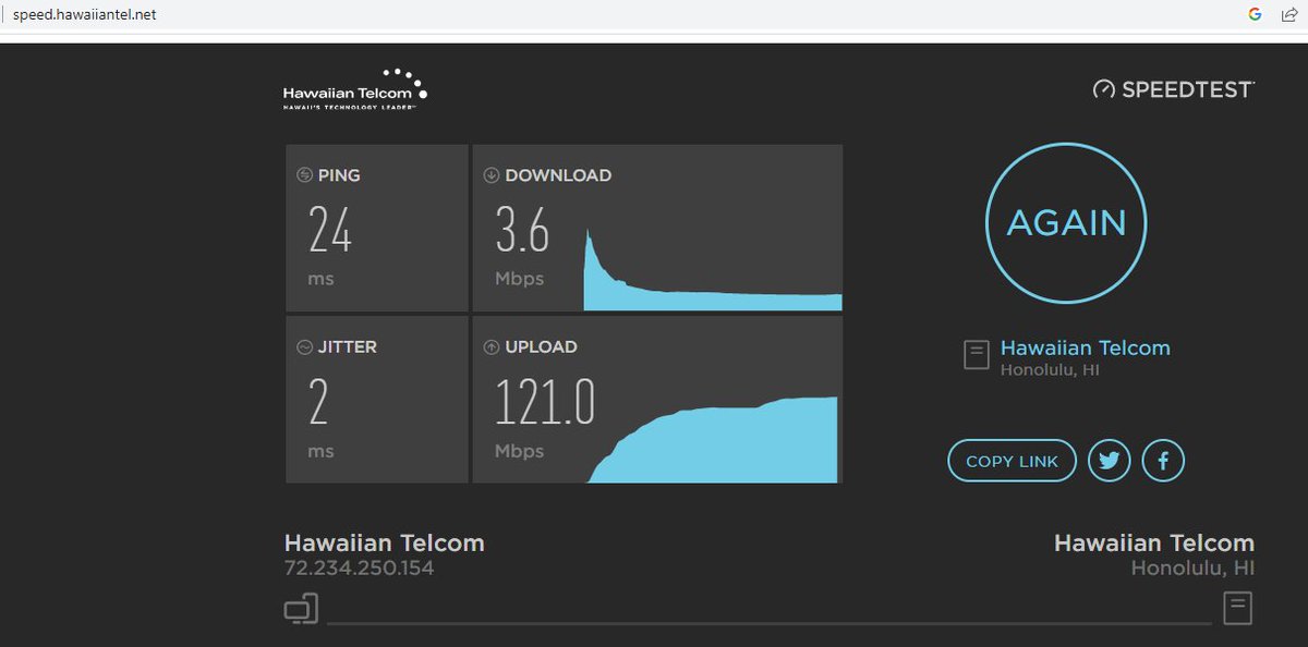 FightingSeabee1's tweet photo. @CMPAHI @HawaiianTel Seriously @HawaiianTel ! I'm paying for 500Mbps and getting this.  Not the only one either. Ref # 2838820 https://t.co/R98VT11HKF