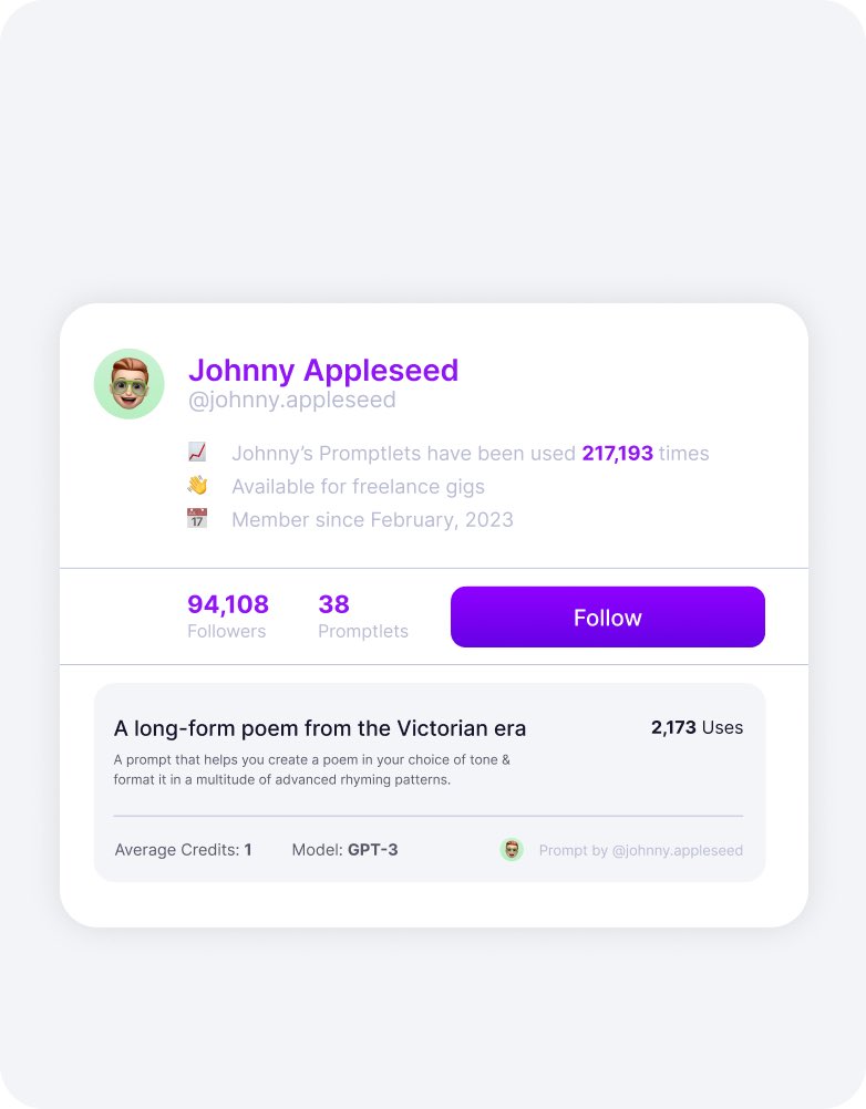 Profiles will allow creators to build a following with their prompt engineering expertise. 

📳 Notify followers when you share new prompts.
💰 Get hired as a freelance prompt engineer (an increasingly popular trend we’re observing on the Twitter-verse).

#buildinpublic