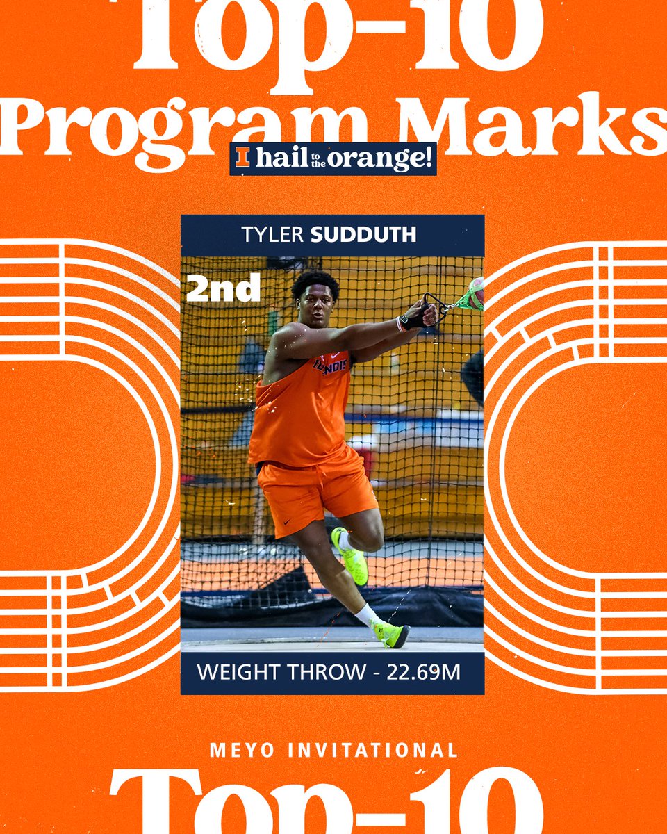 Illinois Track & Field and Cross Country (@illinitrackxc) on Twitter photo π π’π©ππ‘π π¨π£
<a href="/18Sudd/">Tyler Sudduth</a> recorded the schools new second best all-time Hammer Throw today with a 22.69m (74-5 1/2) en route to his win!
It's also the THIRD highest mark in the country this year π₯
#Illini I #HTTO π π’π©ππ‘π π¨π£
<a href="/18Sudd/">Tyler Sudduth</a> recorded the schools new second best all-time Hammer Throw today with a 22.69m (74-5 1/2) en route to his win!
It's also the THIRD highest mark in the country this year π₯
#Illini I #HTTO