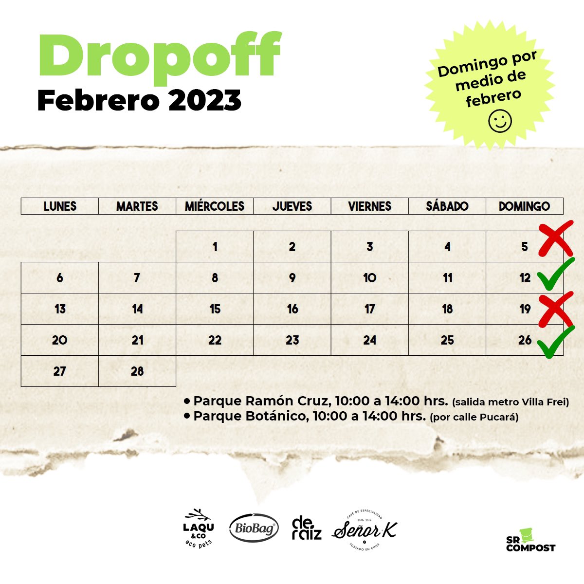 Recuerda, mañana domingo 5 de febrero NO HAY DROPOFF.