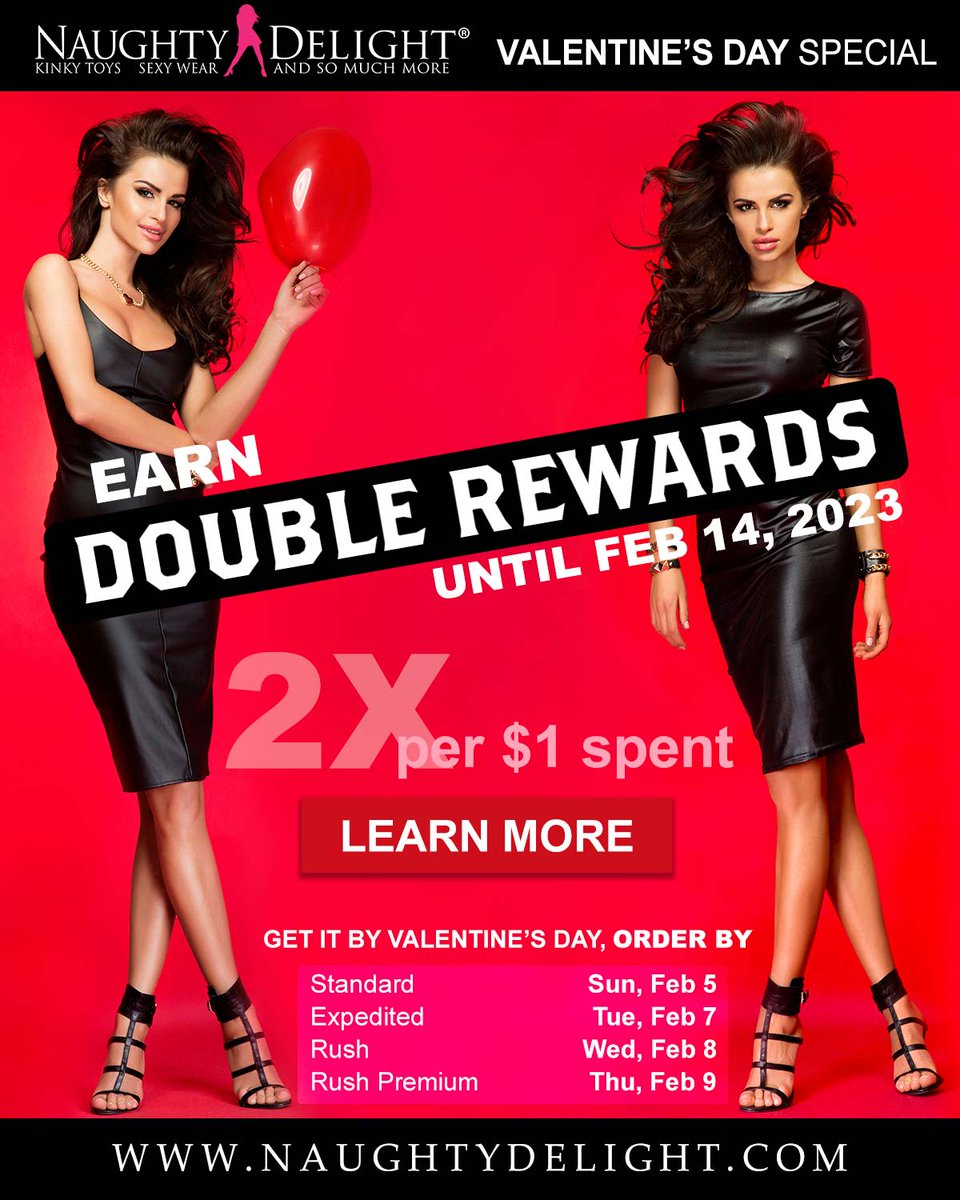 Valentine's Day 💘 Special: Earn Double Rewards until Feb 14, 2023. Shop #sextoys #lingerie #dildos #vibrators #bondage #bdsm &amp; more. Free Shipping on USA Orders $49+. Shop: naughtydelight.com