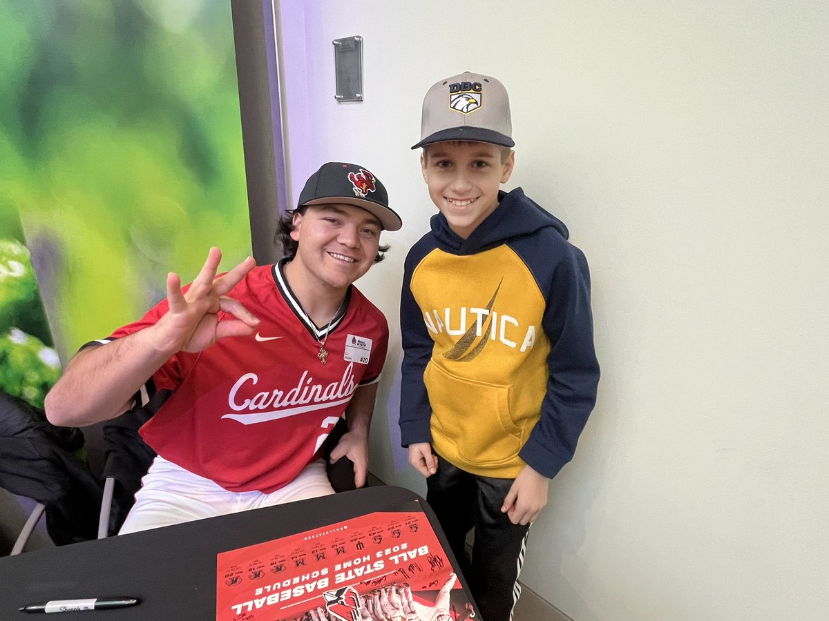 LendonSchwartz's tweet photo. Went to Ball State University Baseball’s autograph session tonight. Kiptyn loved meeting the guys for the upcoming season and seeing Trenton who graduated last year. Kiptyn’s dream is to play baseball for Ball State someday. I love that he loves this game so much! @CoachMaloney https://t.co/nquqISlrv0