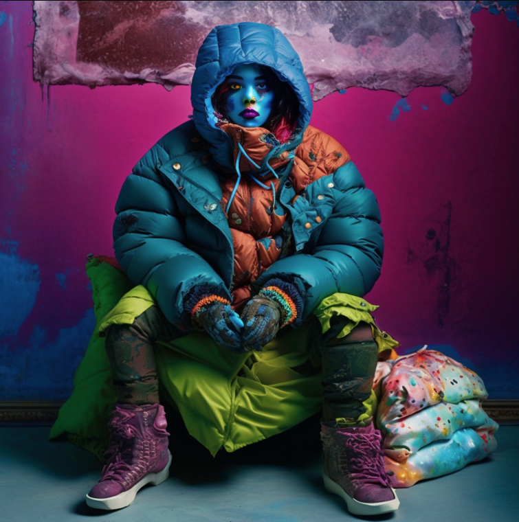 pufflady310's tweet photo. ACID DYSTOPIA puffers @FAICmag @FAICeditor #winterpuff #pufferjacket #pufflady #AIArtistCommunity #aifashion #aifashionweek23 https://t.co/7npsyLLn8x