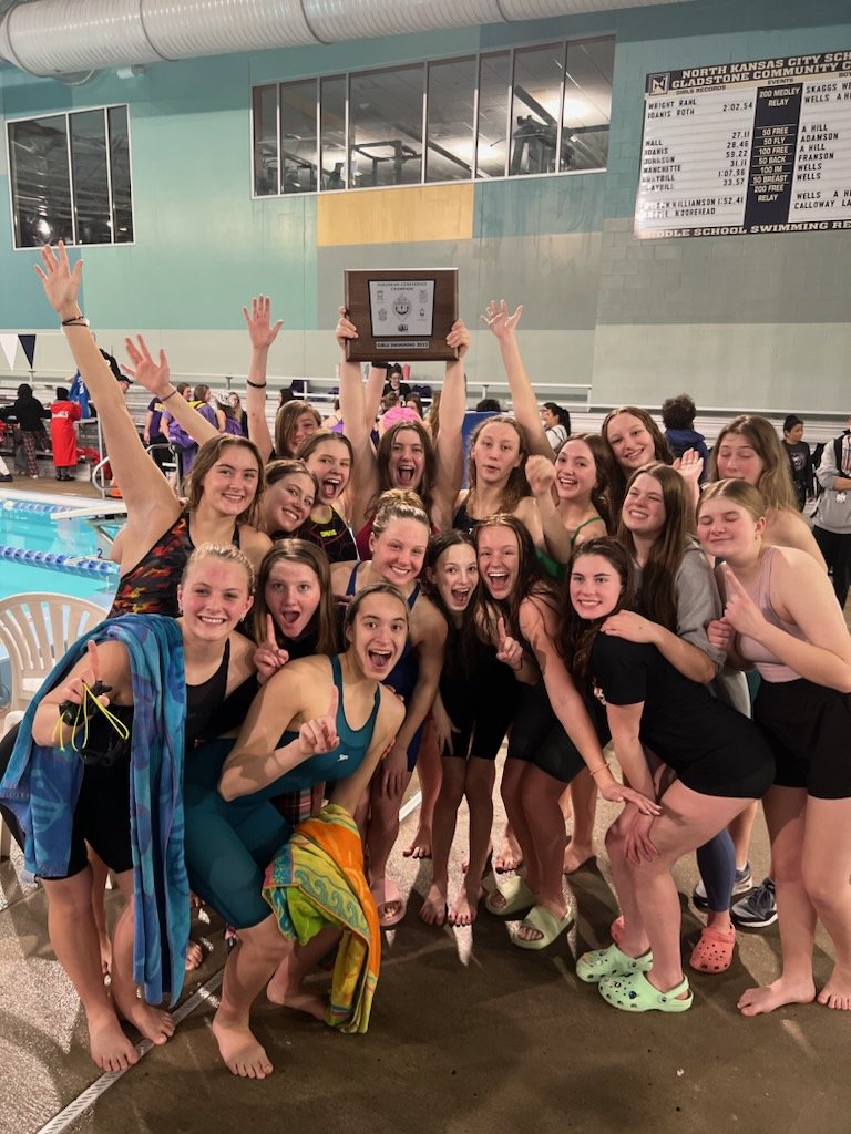PCHSGirlsSwim's tweet photo. New conference... no problem!! Platte County wins the Suburban White Girls Swim Conference!! @PCHSAthletics1 https://t.co/JFkcFQMk4e