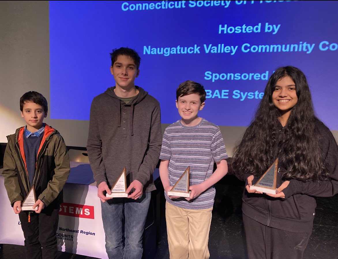 Congratulations to members of the RMS Math Counts team who placed 3rd in today’s competition held at Naugatuck Valley Community College.  Kudos to our amazing mathematicians. #RMSPride