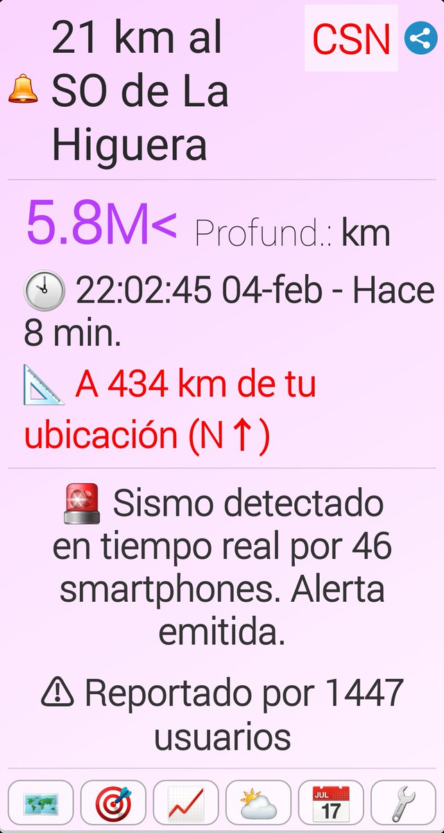 #sismo M5.8,  21 km al SO de La Higuera. Reportado a través de la app Sismo Detector. Descarga la app desde sismo.app/download/ para recibir alertas de #sismo en tiempo real <a href="/SismoDetector/">Earthquake Network</a>