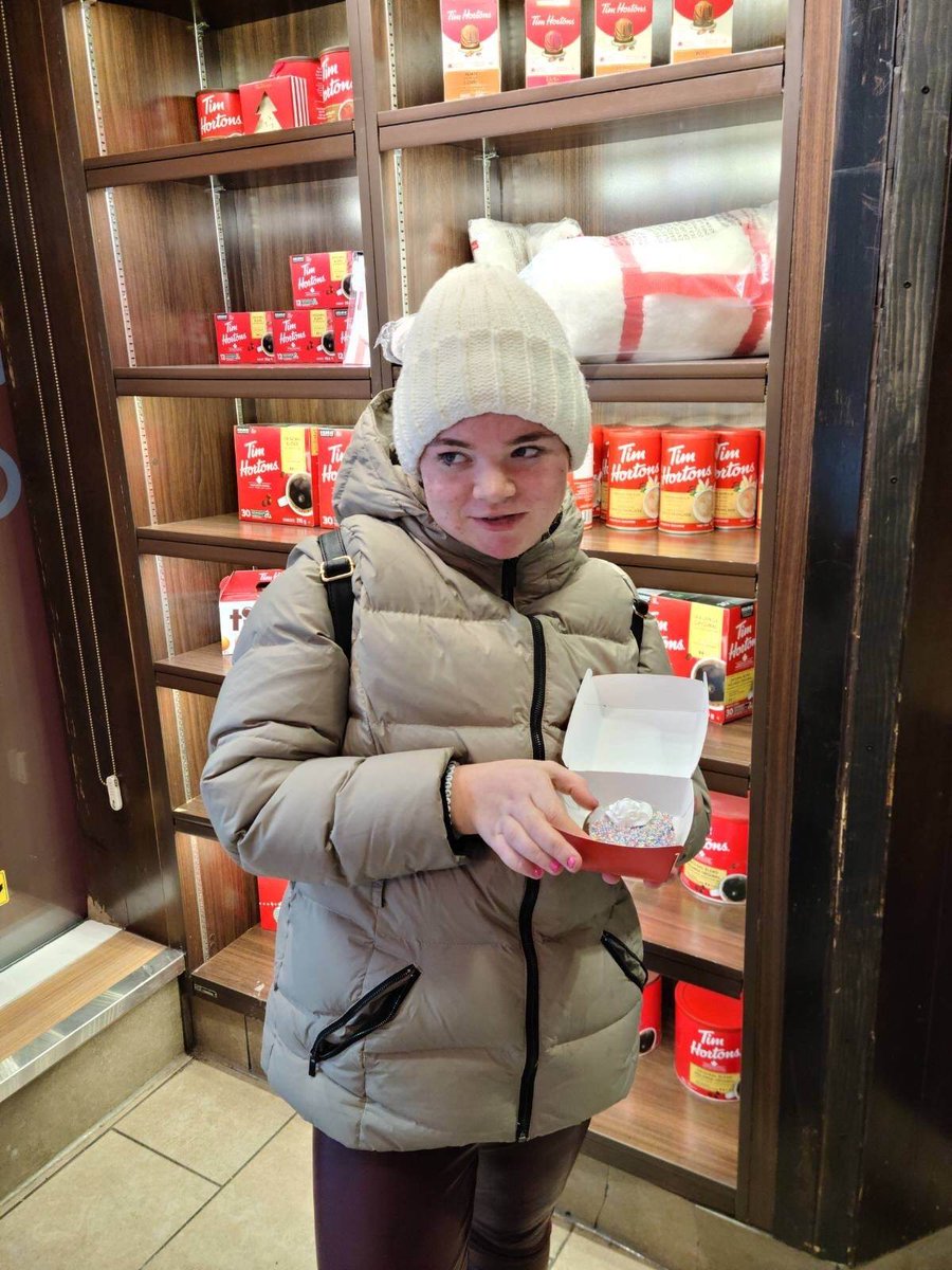 Our <a href="/SpecialOCanada/">Special Olympics Canada</a> athlete Christine stopped by 
<a href="/TimHortons/">Tim Hortons</a> today for the Special Olympics donut.  100% of the proceeds will support community sport programs for athletes with an intellectual disability across Canada.
#ChooseToInclude