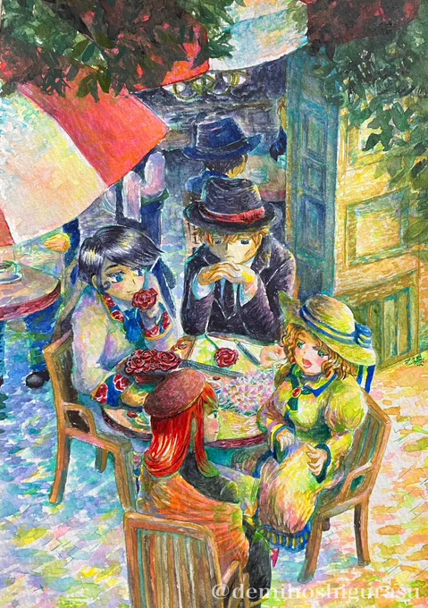 『Café Demiparisでの雑談』~MM24時。ep5の表紙絵。#透明水彩  #アナログ 