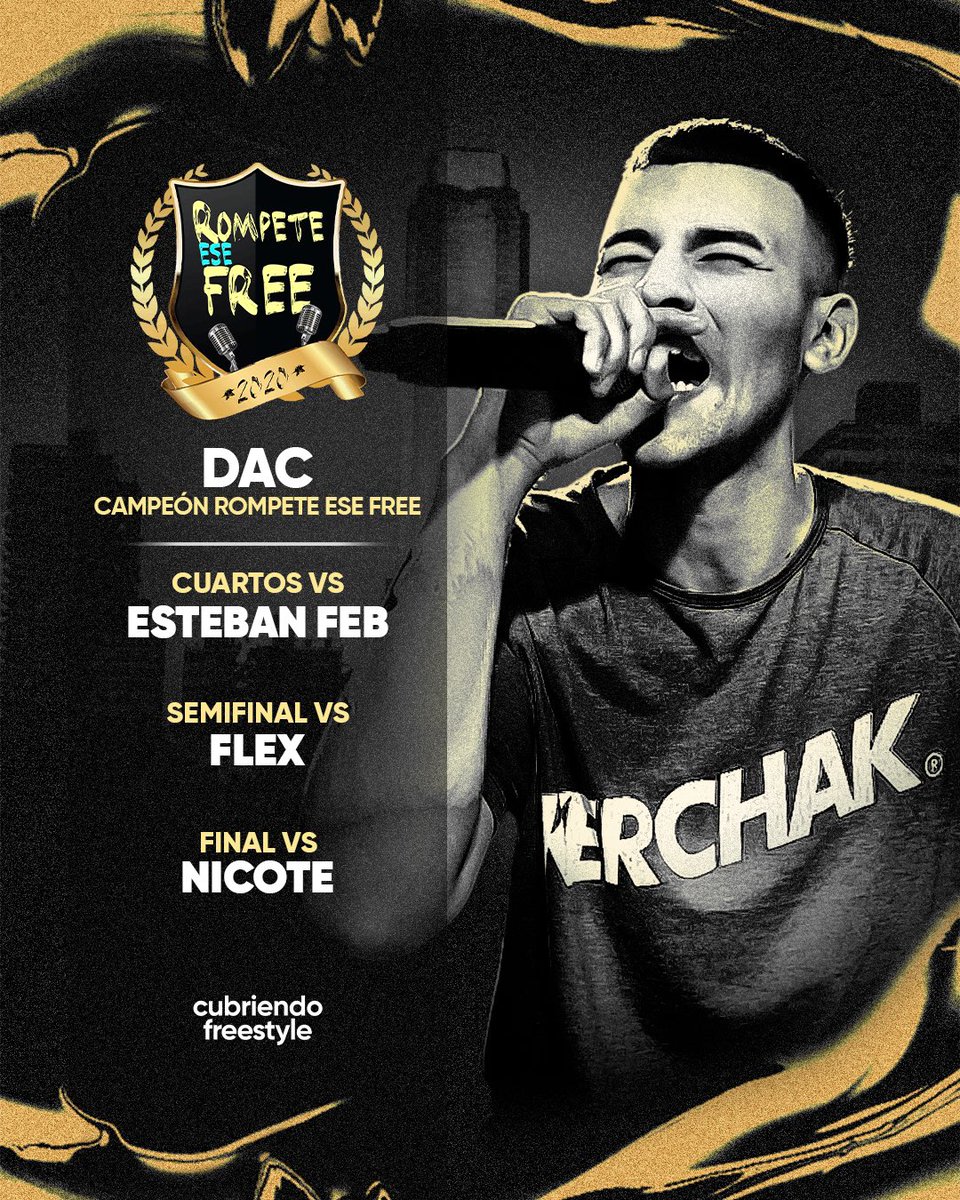 cubriendofree's tweet photo. 🥇 ¡#DAC CAMPEÓN!

🏆 @DacFineness se consagró campeón la edición especial de Rompete Ese Free.

📊 En su camino venció a Esteban en cuartos, a Flex en semifinales y a Nicote en la final.

#rompeteesefree #cubriendofreestyle #freestyle #rap #hiphop #rosario https://t.co/v1hZRuHUiZ