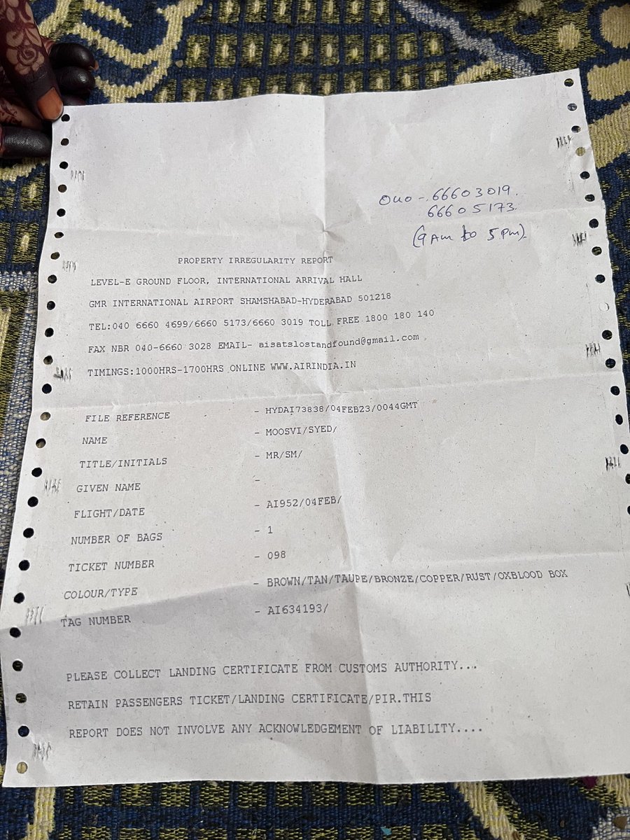 razamoosvi110's tweet photo. Dear @AAI_Official @airindiain please take action on this, it’s been 3 days now, I lost my baggage and nothing has been done yet, my valuables are in the bag and I am here for short time please do the needful. https://t.co/lORyaTBylV