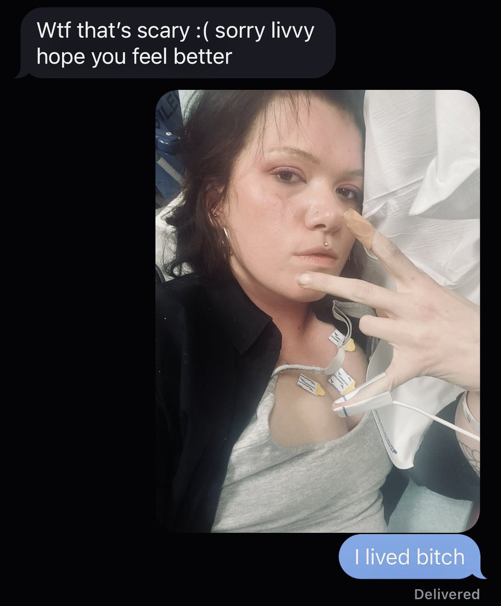 OProctor's tweet image. I terrifyingly close to dying at my job today/ had to call an ambulance and now I’m traumatized, so I’m coping with humor.