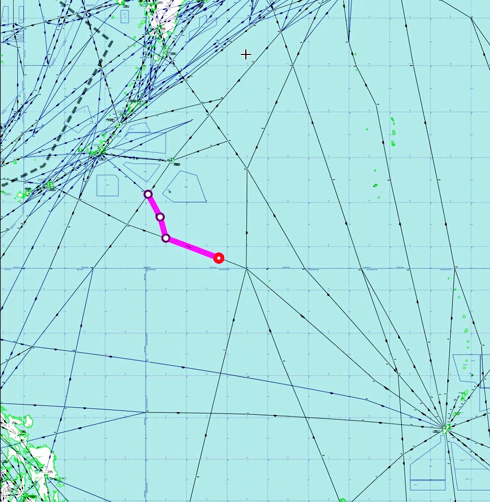 FMilcoms's tweet image. #PETRO11 #AE04F5 #KMRS on CWP Tokyo.

AVLAS  2320N13043E  SALVA  2128N13336E    
FL240-260

Departed RODN with #JEST61 (6xF16) and heading SE.