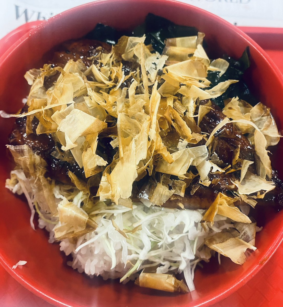 BBQ eel on rice with bonito flakes (katsuobushi, smoked and fermented tuna, dried and shaved) amazing!