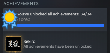 Two years ago I gave up on Sekiro because it was too difficult...

I gave it another try the past weeks! I guess you could say my revenge on Sekiro is complete 😎

First Soulsgame Platinum acquired!