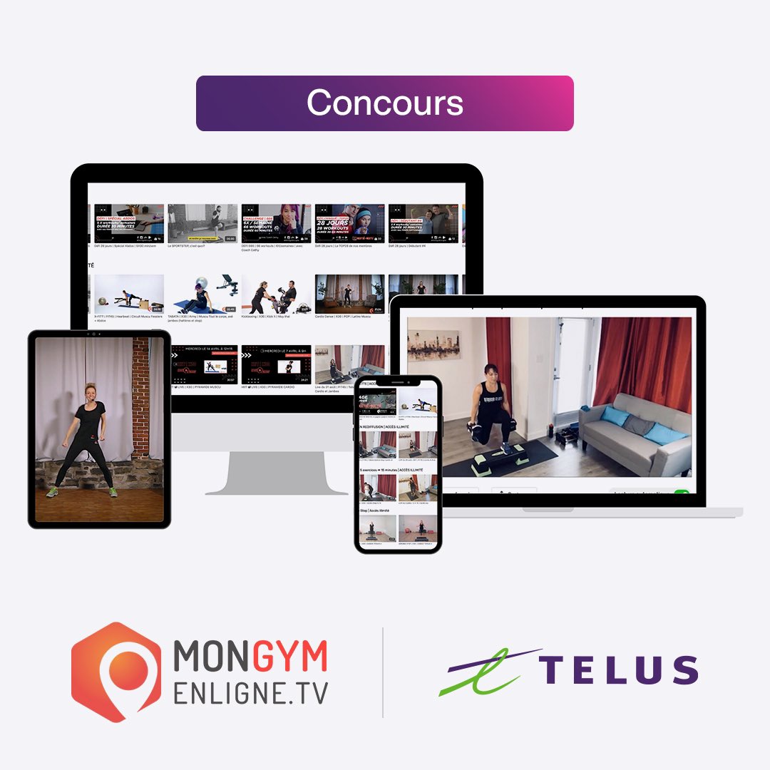 MonGymEnLigne's tweet photo. CONCOURS avec @TELUSfr ￼ | Clients TELUS, courez la chance de gagner l’un des 15 abonnements d’un an au forfait « Accès illimité - TOUT INCLUS 24/7 », en plus d’une carte prépayée Visa de 100 $ pour vous équiper. Pour participer, inscrivez-vous vite au https://t.co/gBElM6gwTt. https://t.co/1bQYRwaLE3