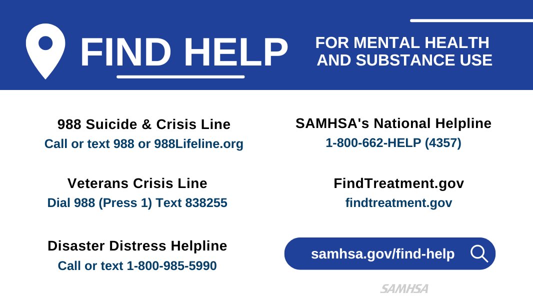 If you or someone you know needs assistance to cope with mental health issues, visit SAMHSA and put in your ZIP Code to find help near you. It's free, confidential and ready to help out 24/7, 365-days-a-year. 1-800-622-HELP (4357)  #OPLive #OPNation findtreatment.samhsa.gov