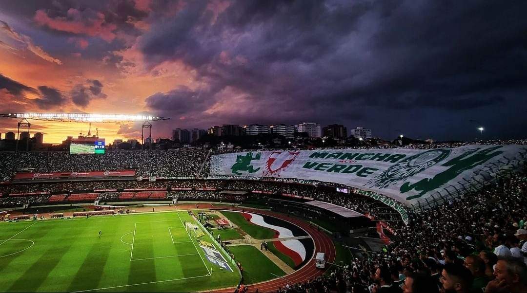 ritmodetorcida's tweet photo. Arquibancada da Mancha Verde e demais torcedores do Palmeiras, no clássico contra o Santos no Morumbi. https://t.co/YybF2UR3zn