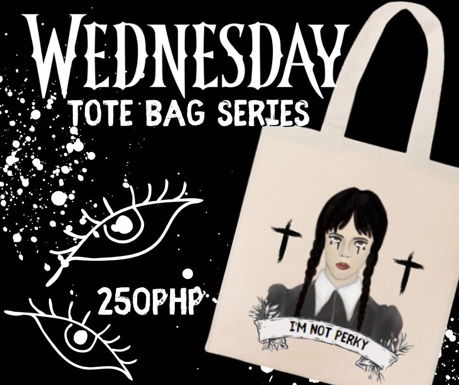hapi_totes's tweet photo. She's not perky but definetly stylish in her own way. Vibe with our resident goth girl Wednesday with these bags! 

For only 250php, you can channel your inner savage goth self or you know, just flex Wednesday. 

Size: 12x14in 
Material: Canvas 
Shop here: https://t.co/vzMY2yQnrm https://t.co/xRuLao4PAu