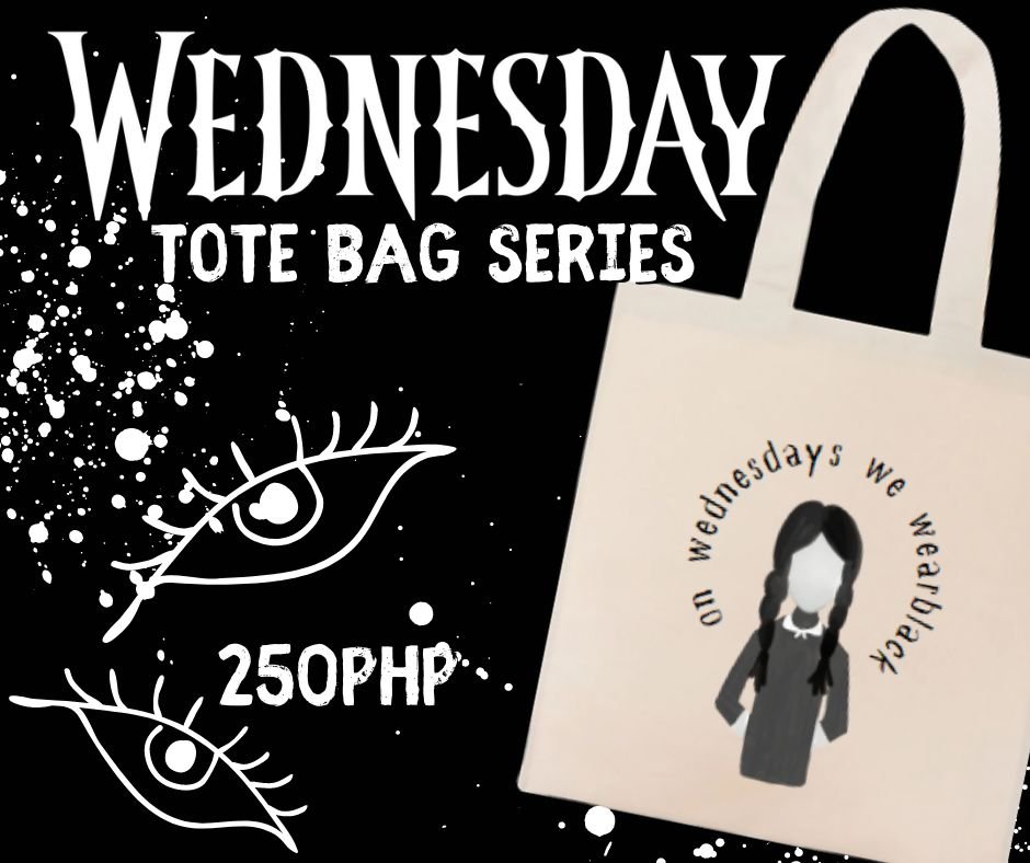 hapi_totes's tweet photo. She's not perky but definetly stylish in her own way. Vibe with our resident goth girl Wednesday with these bags! 

For only 250php, you can channel your inner savage goth self or you know, just flex Wednesday. 

Size: 12x14in 
Material: Canvas 
Shop here: https://t.co/vzMY2yQnrm https://t.co/xRuLao4PAu