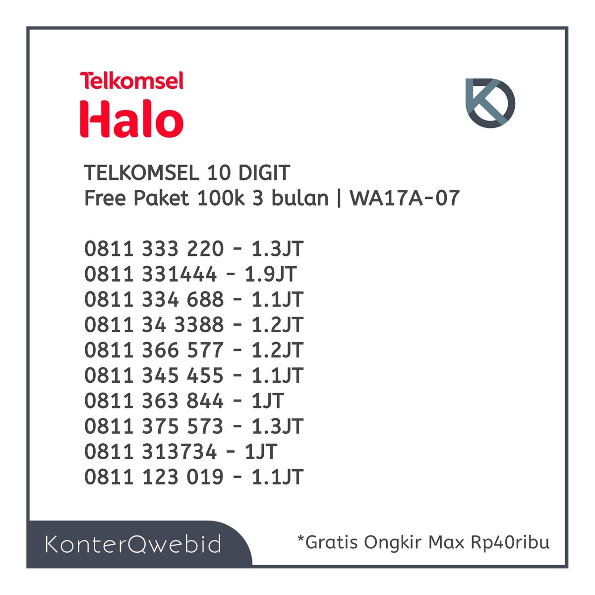 KonterQwebid's tweet photo. Nomor cantik #telkomsel10digit #halo10digit

Minat? DM! https://t.co/4tWG4RsLqt