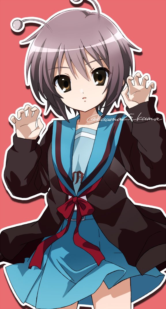 nagato yuki 1girl solo scarf glasses bag short hair brown eyes  illustration images