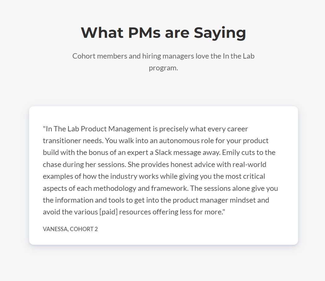 IntheLabPM's tweet image. Gathering some testimonials and current cohort member Vanessa sent me this 😭😭 put it immediately on the website 🥰