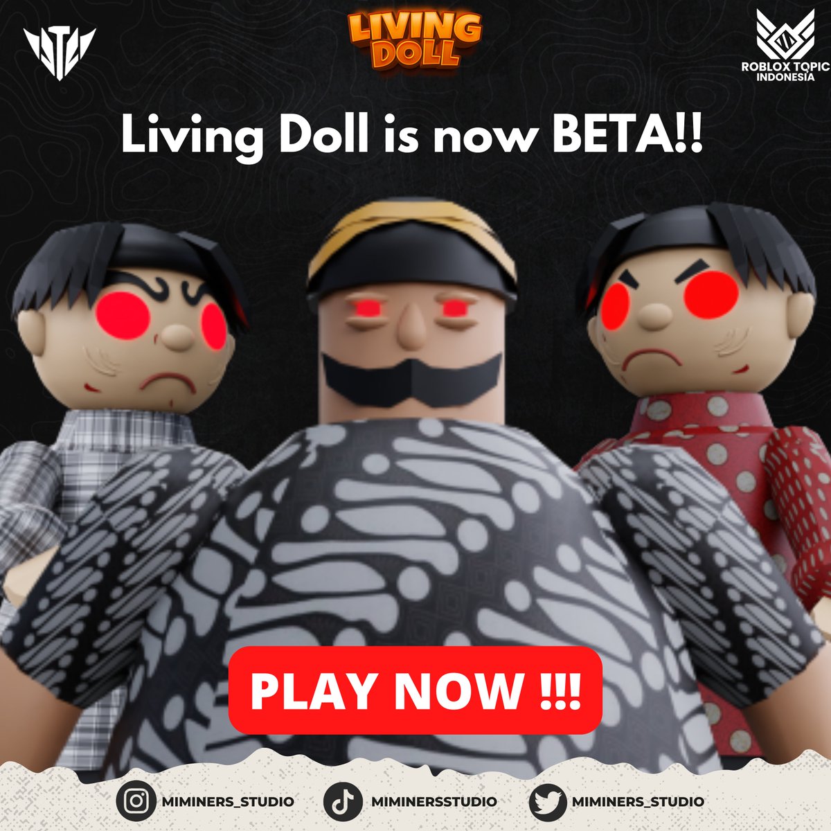 Living Doll is now OPEN BETA PUBLIC!! 
-
Play now in Roblox! Link game Living Doll ada di bio @mimimers_studio !
-
Please contact our E-mail if you want to do a corporation with us!
📧 msmanagement.id@gmail.com 
-
#roblox #livingdoll #robloxdev #horror
