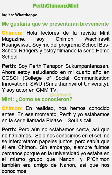 PerthchimonMX's tweet photo. Traducción al español de la primera entrevista de PerthChimon, Mint Magazine. (1-3)
Traducción en inglés: @whattheppe
01-02-2023
#MintMagTH #MintVol14
#PerthChimon 
#PerthChimonxMintTalk
#เพิร์ธชิม่อน 
#PerthTanapon #KDPPE
#ChimonWachirawit
#ชิม่อนไงจะใครหล่ะ https://t.co/JfwZj7syvR