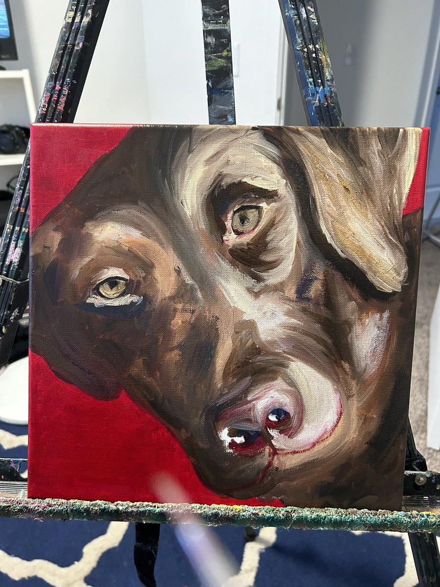 MsFernelius's tweet photo. Sometimes when you are in the middle of something you can’t picture the ending. But you just have to trust the process. Finally finished a Christmas present! #petportrait #mansbestfriend #artist https://t.co/fgPYz1LSmY