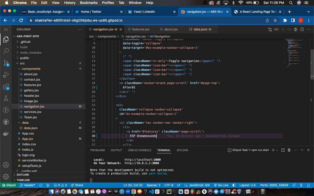 ShakirTamar's tweet photo. Day 15 of #100DaysOfCode
Took a break from my course projects &amp; did some practice work on freecodecamp &amp; also started working on a website for a client using Javascript, HTML, and a little CSS I started working on the landing page and nav bar
#LearnToCode #softwaredevelopment https://t.co/0ctvBv4ffT